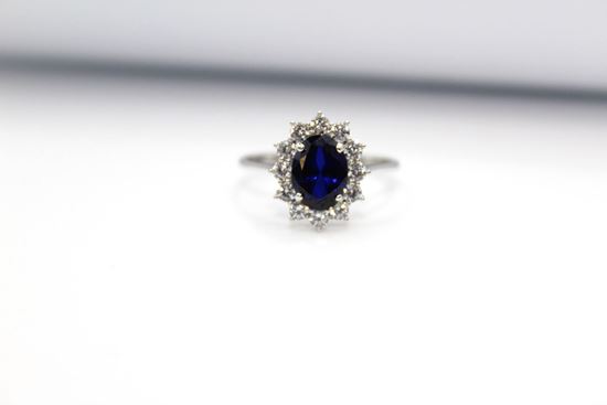 Immagine di Anello Margherita da Donna in Oro Bianco con Pietra Dura e Zirconi