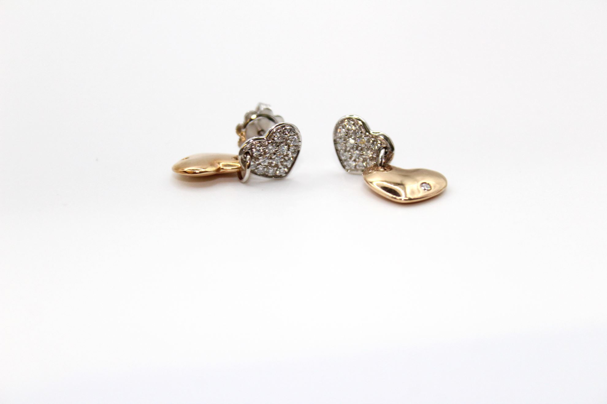 Immagine di Orecchini Cuori da Donna in Oro Bianco e Rosa con Diamanti