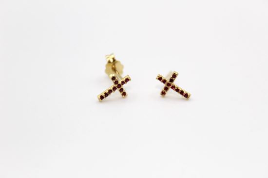 Immagine di Orecchini Croce da Bambino in Oro Giallo e Pietre Dure