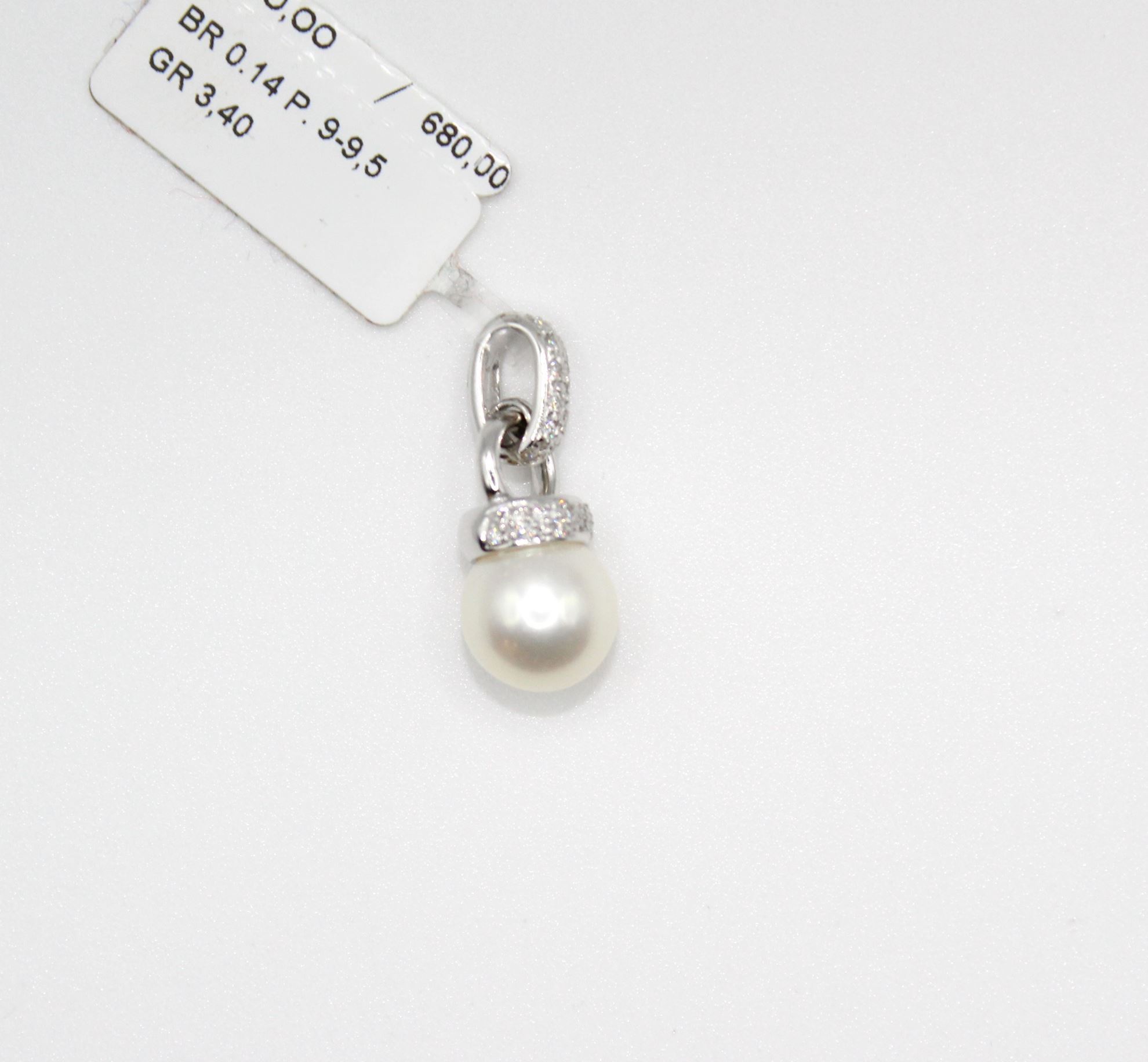 Immagine di Ciondolo Perla per Collana in Oro Bianco e Diamanti