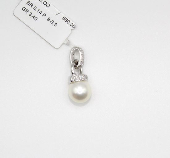 Immagine di Ciondolo Perla per Collana in Oro Bianco e Diamanti