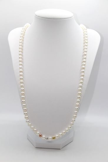 Immagine di Collana di Perle di Acqua dolce con Palline in Oro Giallo, Bianco e Rosa