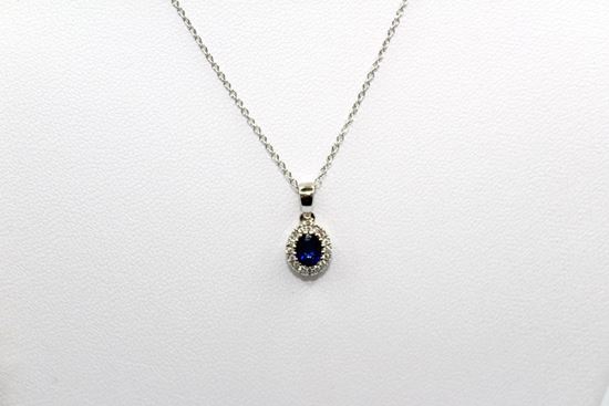 Immagine di Collana Margherita da Donna in Oro Bianco con Diamanti e Zaffiro