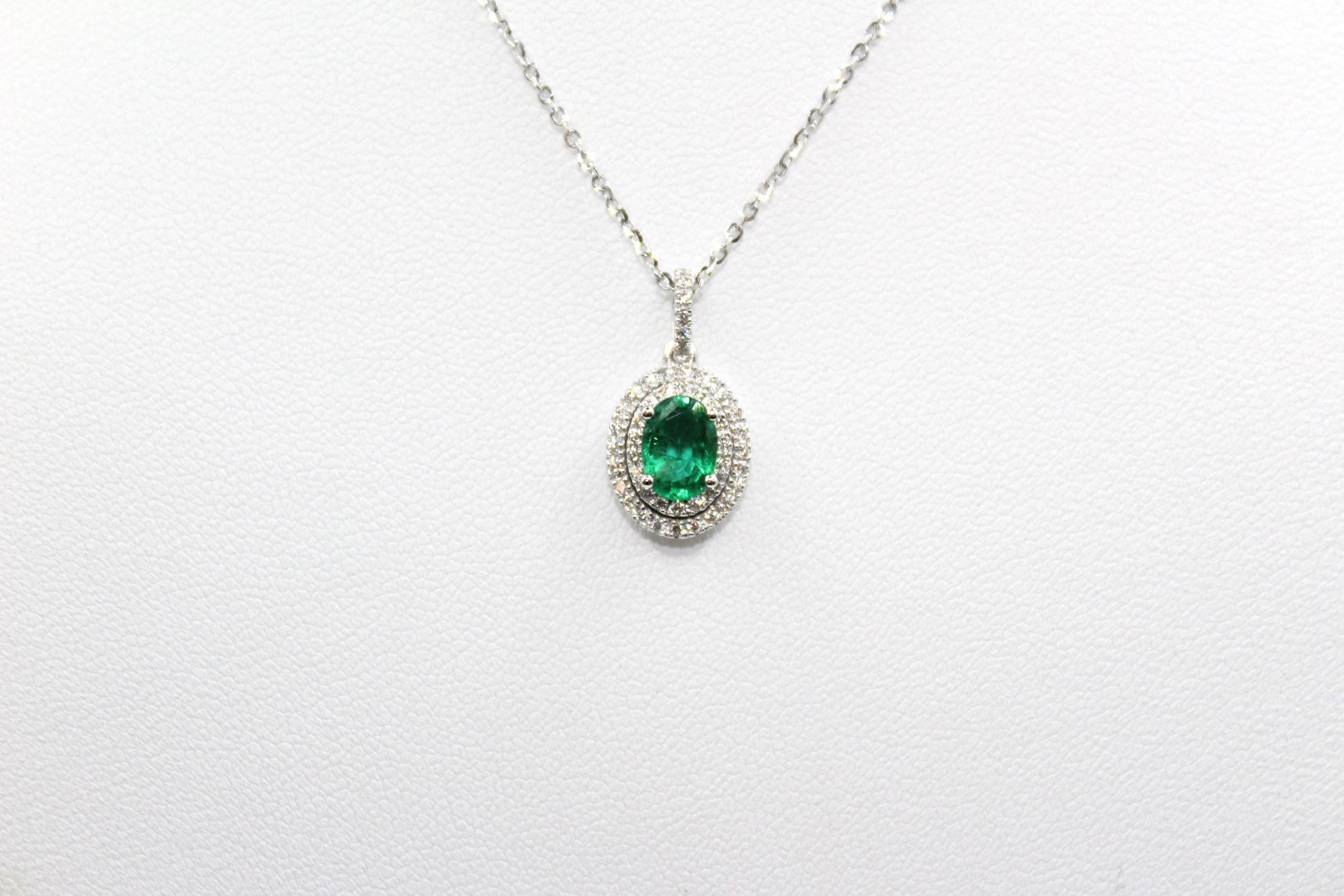 Immagine di Collana da Donna in Oro Bianco con Smeraldo e Diamanti
