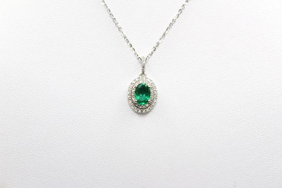 Immagine di Collana da Donna in Oro Bianco con Smeraldo e Diamanti